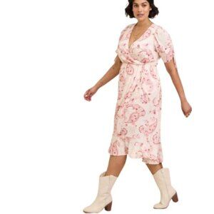 Torrid Womens Midi Swiss Surplice Dress Ivory Cream Paisley Pockets Plus 4X